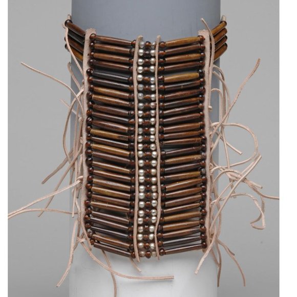 Native American Buffalo Bone Leather Breast Chest Plate Necklace Dark Brown - Picture 1 of 1